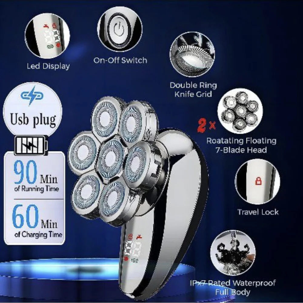 Seven Heads Electric Shaver Razor Water Proof Cordless